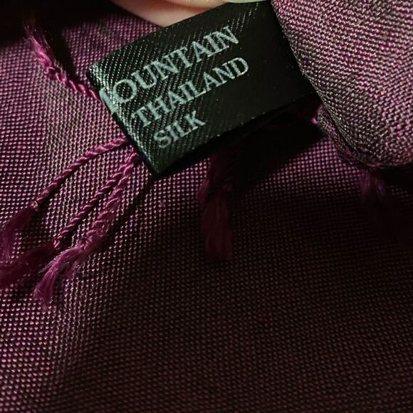 Island Mountain Thai Silk Purple Striped Elephant Print Fringe Scarf - Picture 5 of 5